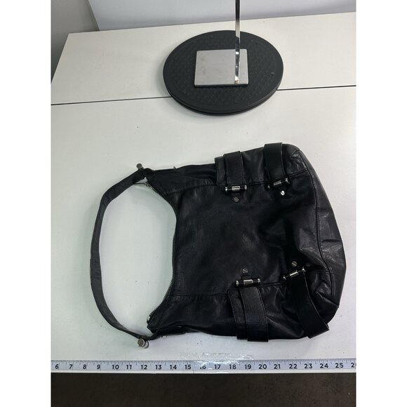 Michael Kors Black Leather Silver Hardware Shoulder Bag Purse Fulton - Picture 10 of 10